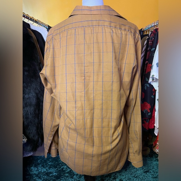 Vintage light brown cognac collared shirt with blue plaid - Picture 2 of 2